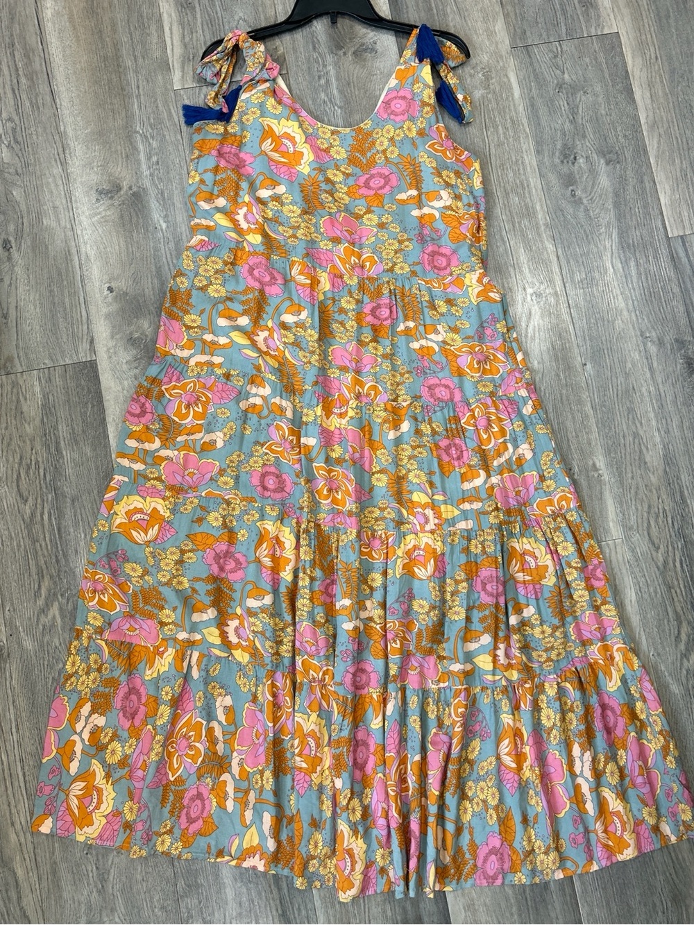 THML Blue Floral Maxi Dress with Pink & Orange Accents - Picture 2 of 8